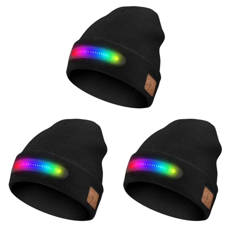 Bluetooth Beanie with The Light, Unique Tech Gifts for Men Husband Him Teen, Wireless Headphones for Fishing Jogging Working, Christmas Stocking Black，black