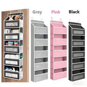2026 New Year Gift Minimal Bits Over The Door Organizer Storage 5 Shelf Hanging Door Organizer with 5 Large Capacity Pockets Anti Tilt 44 lb Load Behind Door Storage for Bedroom Bathroom Pantry Nursery Black Hangable, Room Organization Products