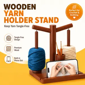Wooden Yarn Holder for Crocheting and Knitting, Upgraded 2-Spindle Magnetic Rotating Yarn Spinner with Magnetic Spin & Tangle-Free Design, Ideal for Crochet and Knitting Enthusiasts,Summer wins