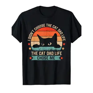 Men's Funny Cat Dad T-Shirt, Vintage Print with Cat Face & Kitten Design, "I Didn’t Choose The Cat Dad Life It Chose Me", Casual Comfort Tee, Perfect Father’s Day Gift for Cat Lovers