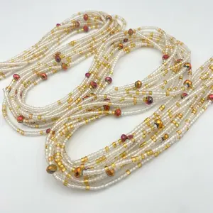 Clear & Gold Tie-On Waist Beads – African Waist Jewelry (50”) – Plus Size Friendly – Elegant & Durable – Add to Cart, Buy Now – Price Per Waist Bead