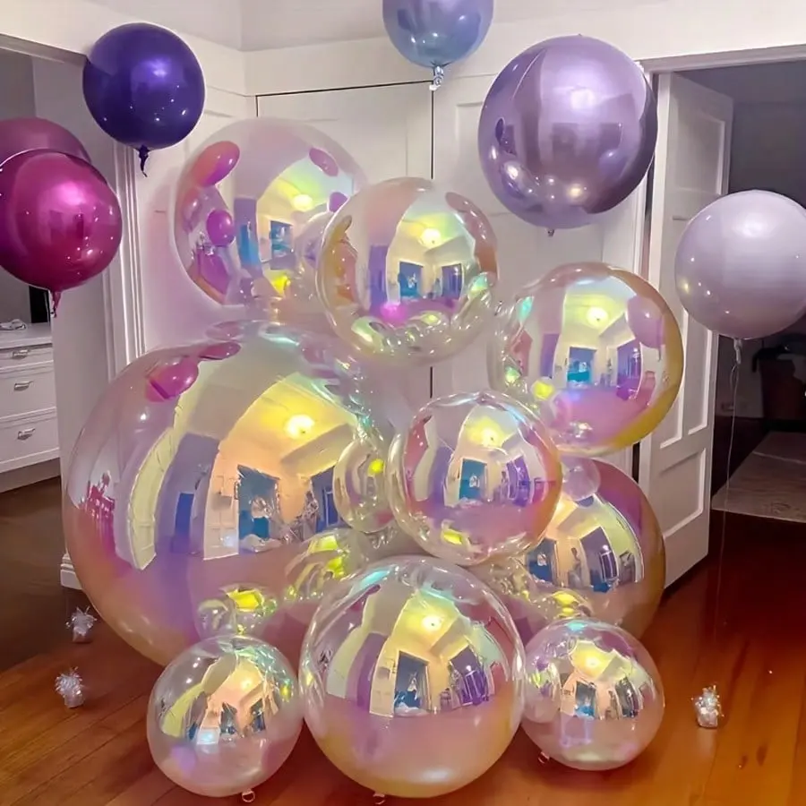 7pcs Iridescent 4D Foil Balloons Set, 22" & 12" & 10" Round Sphere Balloons, Perfect for Wedding, Birthday & All Party Decor, Birthday Party Decorations
