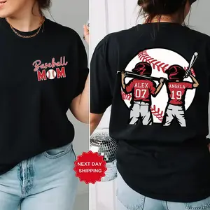 Personalized Baseball Mom Shirt, Baseball Two Player Shirt,Custom Name and Number Baseball Tee, Gameday Mom Shirt, Baseball Gift for Mom Dad Shirt TOP