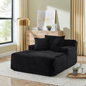 65 Inch Chaise Lounge Chair Indoor, Oversized Corduroy Upholstered Boneless Sofa Bed, Deep Seat Sleeper Couch Reading Chairs, Cloud Sofas Couches for Living Room, No Assembly Required (BLACK)