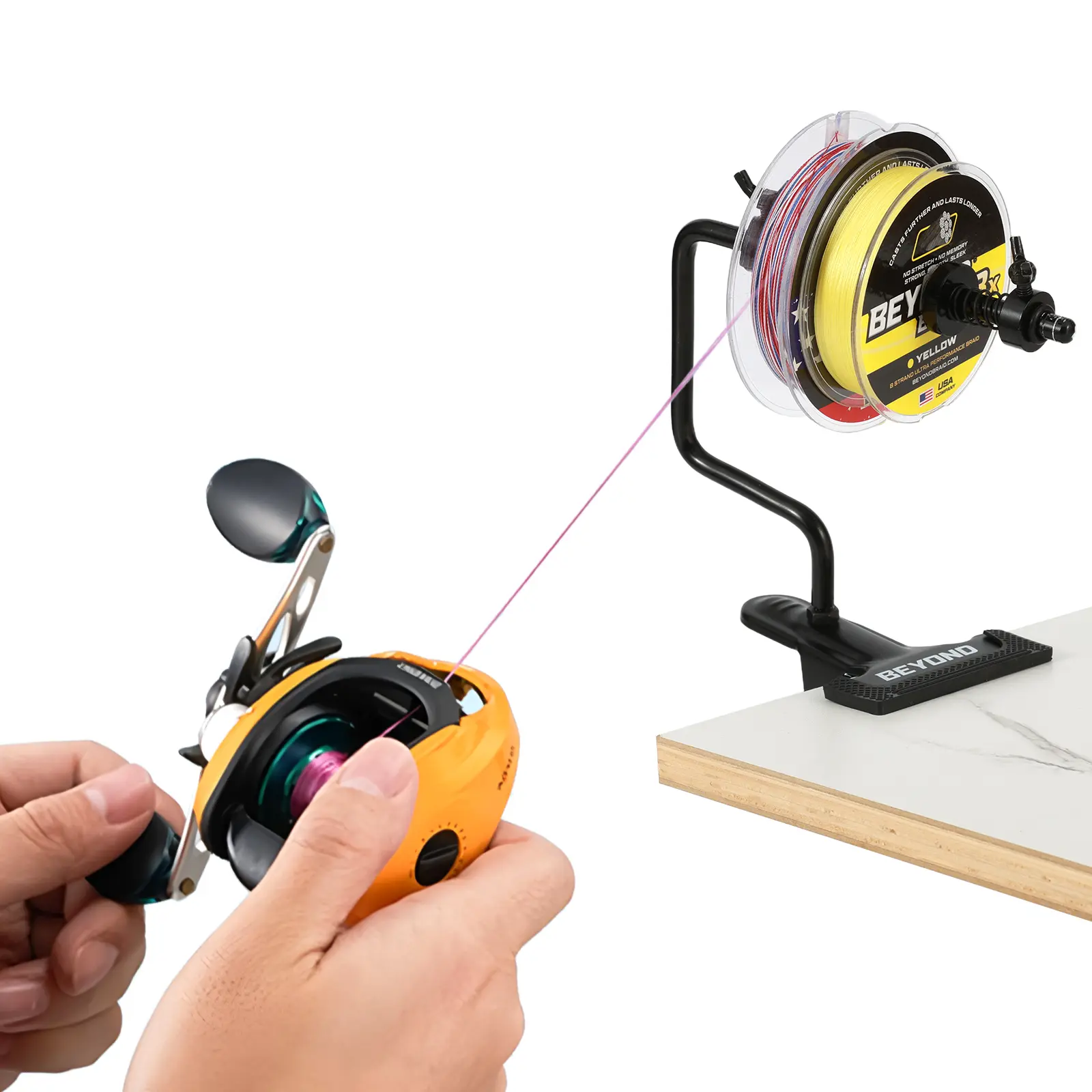 Beyond Braid EZ Fishing Line Spooler - Portable Table-Mounted Braided Fishing Accessory with Anti-Slip Grip, Adjustable Fit for Spinning/Baitcasting Reels, Quick/Simple Setup, Fast Spooling Saves Pre-Trip Time, Prep on Boat, Garage, Shore