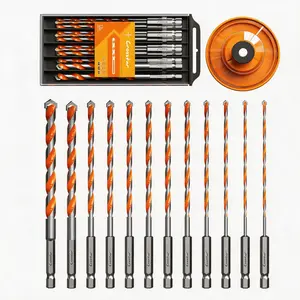 Crosstar 12pcs Hard Alloy Masonry Drill Bit Set, Hex Shank with Dust Bowl, for Concrete, Tile, Brick, Glass, Plastic, DIY Projects