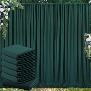 6-Panel Dark Green Wrinkle-Free Backdrop Curtain (5ft×10ft Each, 30ft×10ft Total) - Soft Silky Polyester Fibre Drapes for Party, Photography, Weddings - Banners for Business Events