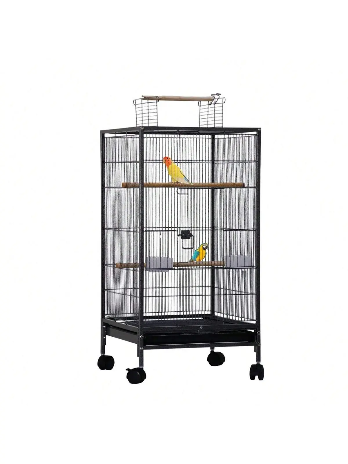 Gaomon 40-Inch Coated Metal Wrought Iron Solid Frame Large Hanging Bird Cage - Top Loading Open Play Area, Easy-Clean Design Hygienic Slide-Out Tray, Lockable Swivel Casters, Water Bottle Feeder, Ample Flight Space for Small-Mid-Sized Birds