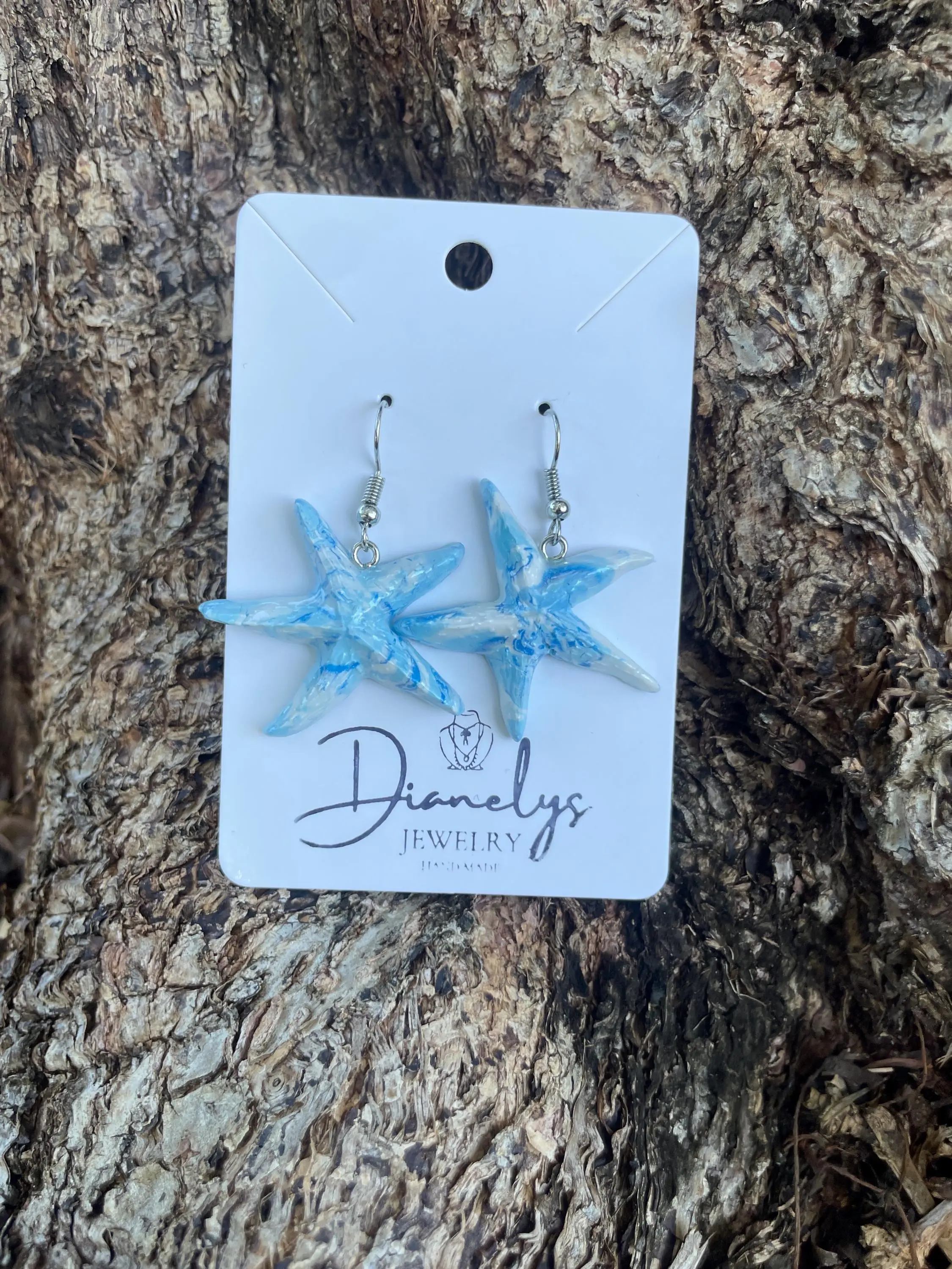 Blue Starfish Earrings  Ocean Inspired Jewelry  Beachy Resin Earrings  Coastal Summer Accessories Handmade Statement Earrings