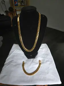 18k cuban link stainless steel set