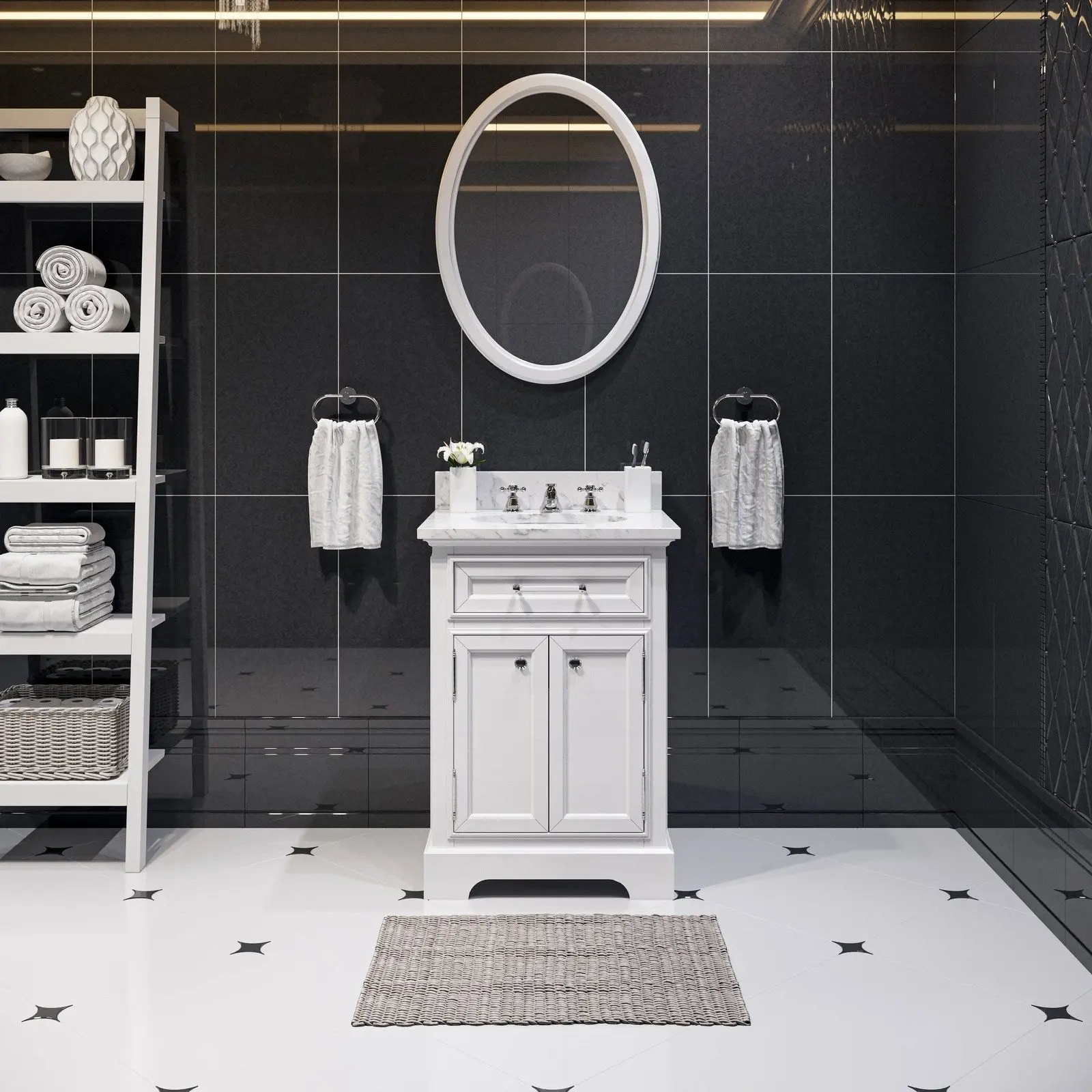Water Creation Derby 24" Pure White Single Sink Bathroom Vanity With Matching Framed Mirror From The Derby Collection