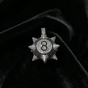 2426 Iced 8 Ball Mace Pendant Edgy Streetwear Statement Charm with Sparkling Details for Bold Fashion summerwins