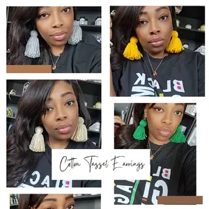 Cotton Yarn Tassel Fish Hook Earrings for Women - Nickel-Free Silver/Gold Backings vintage turquoise dainty stud fashion creative trendy earring earring jewelry