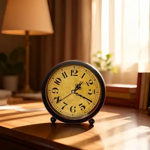 1pc/ retro round clock, bedside alarm clock, student study clock, suitable for home decoration, desk ornaments, living room, bedroom, interior decoration, Christmas gifts and holiday party gifts.