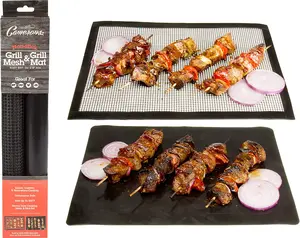 Camerons Grilling Mesh & Mat Combo Pack - Heavy Duty 100% Non-Stick Reusable BBQ Grilling Sheets - Use in Outdoor Grill & Indoor Oven - Heat Safe up to 500Â° F - 13.25"x18" each (2 Pack)