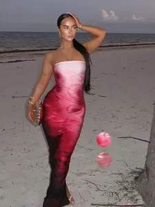 Women's Ombre Print Backless Bodycon Tube Dress, Elegant Formal Strapless Split Hem Long Dress for Party Club Dating Wear, Elegant Evening Gown, Ladies Clothes for All Seasons, Womenswear