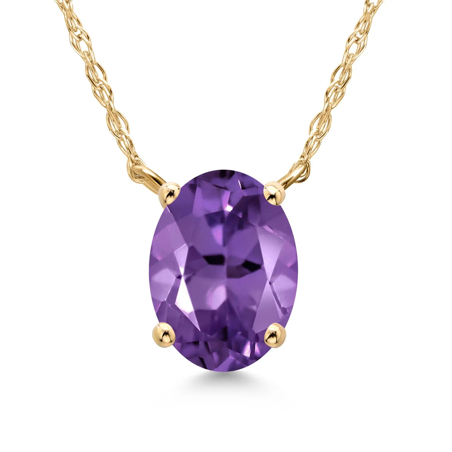Gem Stone King 14K Yellow Gold 8X6MM Oval Gemstone Birthstone Pendant Necklace | Gold Necklace for Women | With 18 Inch Gold Chain