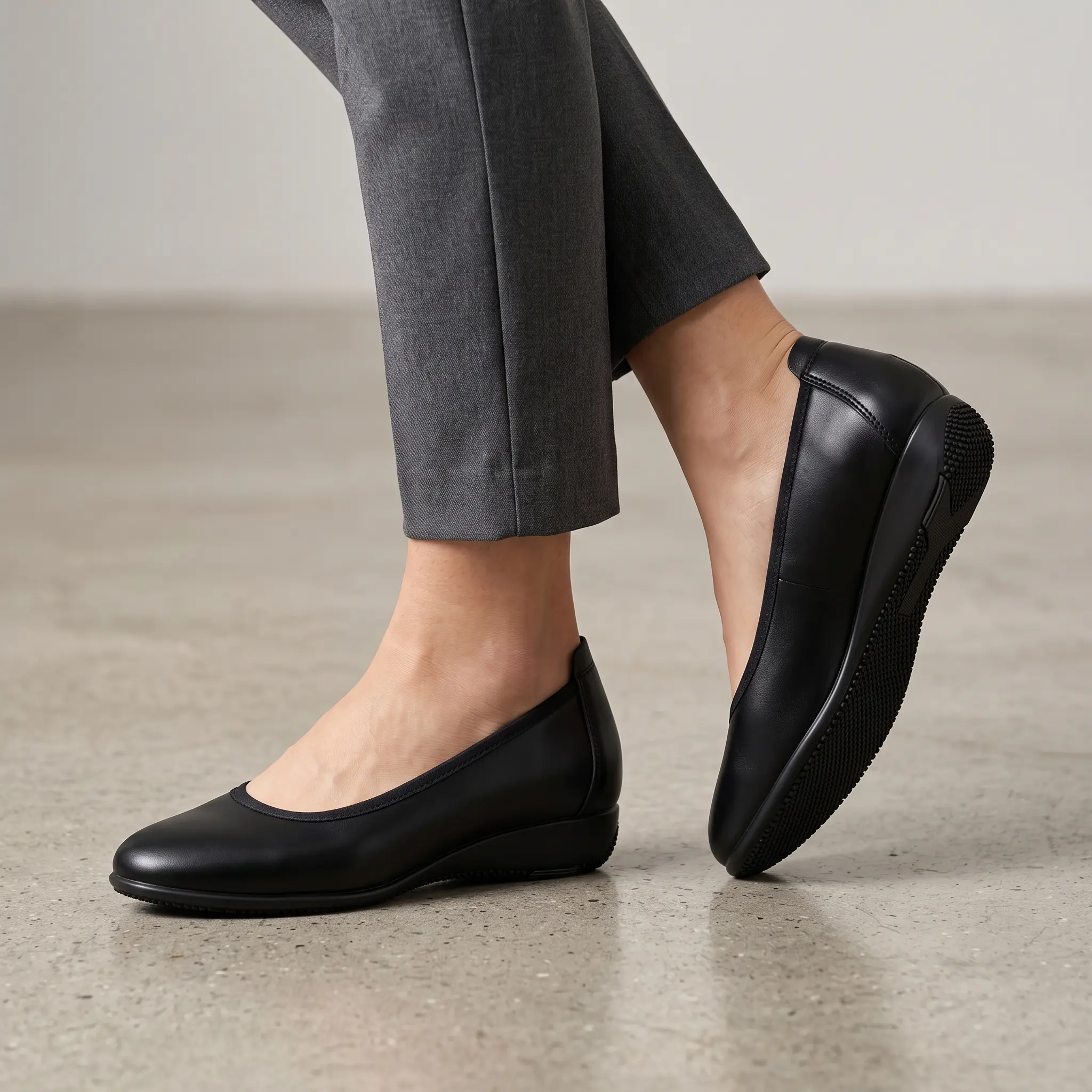 Women’s breathable commuter shoes, low heel, flat sole.Soft leather work shoes.Comfortable flight attendant shoes; solid color, minimalist design; non-slip walking shoes, lightweight casual shoes; suitable for all seasons, versatile for everyday wear.