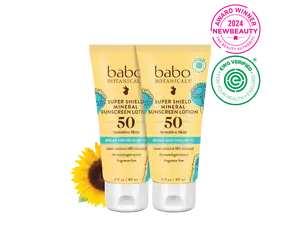 Babo Botanicals Super Shield Mineral Sunscreen Lotion SPF 50 Duo – For Sensitive Skin – Water Resistant (80 Minutes) – Dermatologist Tested – Fragrance Free – EWG Verified – 3 fl oz (89 ml) Each (2-Pack)