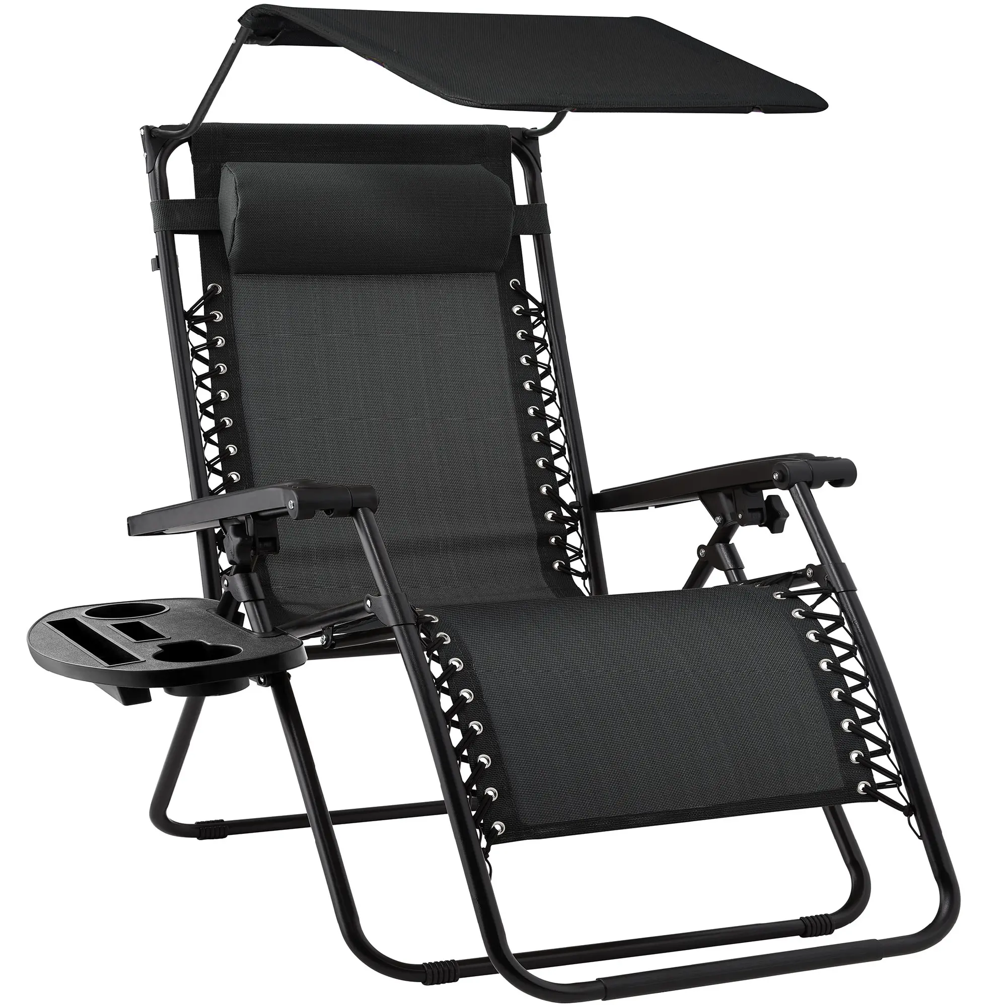 Best Choice Products Folding Zero Gravity Recliner Patio Lounge Chair w/ Canopy Shade, Headrest, Tray