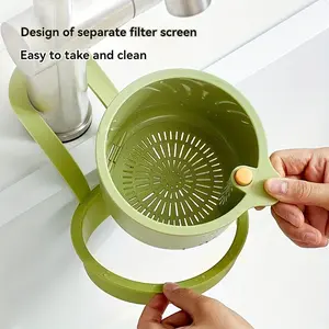 One Adjustable Wall Mounted Kitchen Sink Basket - No Drilling Required Hanging Basket for Draining Debris, Modern Plastic Design, Green and White Stripe Pattern, Space-Saving Countertop Organizer, Kitchen Sink Drain Basket