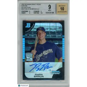 2005 Bowman Chrome Draft Refractors Ryan Braun /500 Rookie #168 BGS 9 AUTO 10