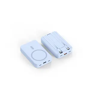 10000mAh Magnetic Power Bank with Foldable Stand, Up to 22.5W USB-C Fast Charge, Up to 15W Wireless Charging, Built-in USB-C & Lightning Cables, Portable Battery Pack for iPhone & Android