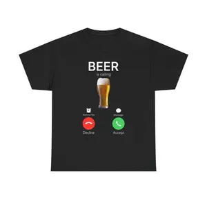 Women's "Beer Is Calling" Graphic Tee, Everyday Essential Short-Sleeve Smooth Streetwear Funny Top