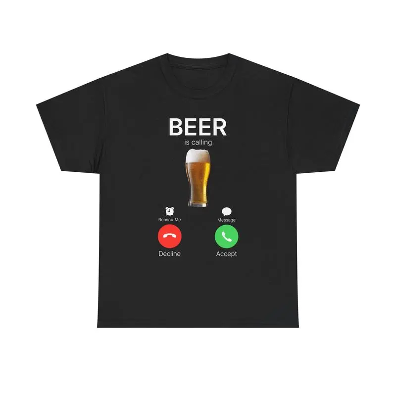 Women's Cotton "Beer Is Calling" Humor Graphic Tee - Short-Sleeve Smooth Streetwear Everyday Essential Casual T-Shirt