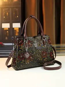 Women's Floral Embossed Handbag, Fashionable Large Capacity Shoulder Bag for Daily Used, Casual Trendy Versatile High-quality Daily Commuting Bag