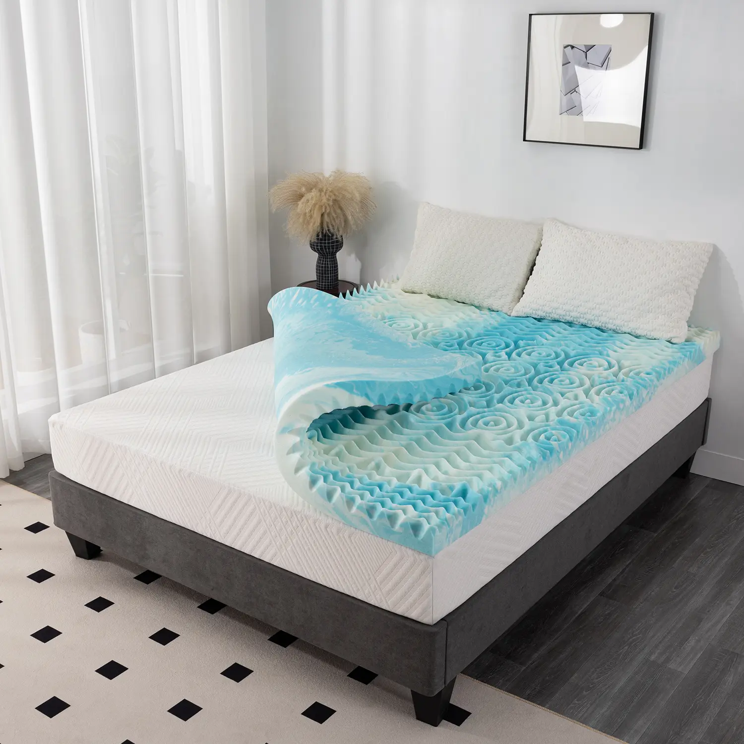 EGO 5-Zone Memory Foam Mattress Topper, Cooling Gel Infusion,  Enhance Sleep Quality, CertiPUR-US Certified, Twin Full Queen King Sizes Ergonomic Comfortable Multiple Thickness Breathability Motion Isolation Contours