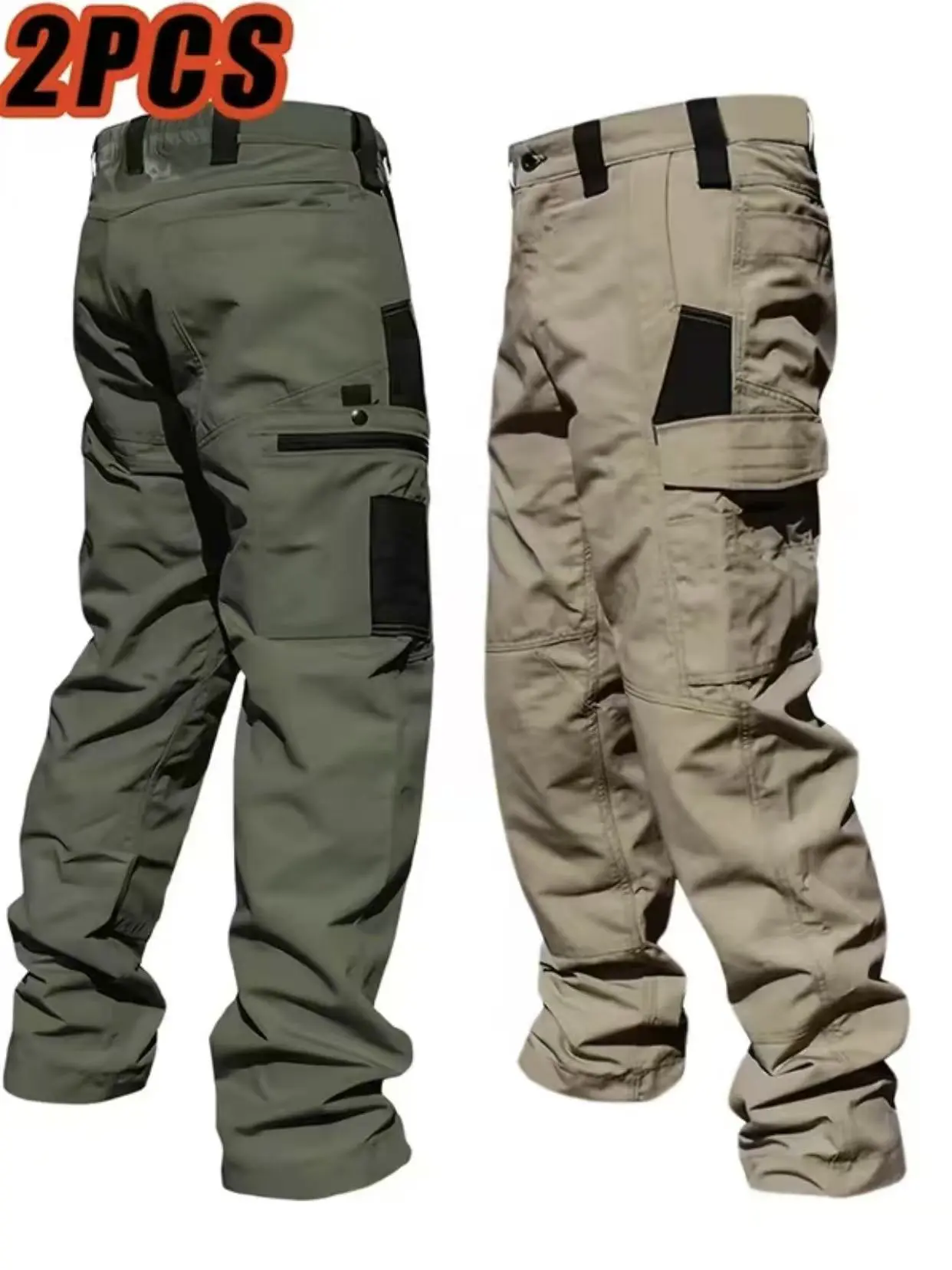 Men's 2-Pack Solid Color Tactical CargoPants, Multi-Pocket Design with Zipper Closure,Durable Outdoor Training Trousers, Available inMultiple Colors, Ideal for Outdoor Activities,Hiking, Camping and More, 230 GSM Men's Pants
