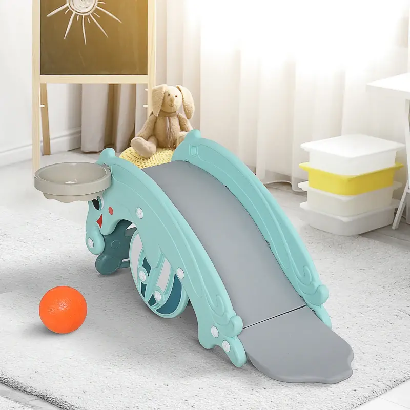 【US-based sellers】3-in-1 Frog Rocker Slide & Basketball Set – Toddler Activity Center for Indoor/Outdoor Play, Cute Riding Toy with Hoop, Baby Climbergglowup