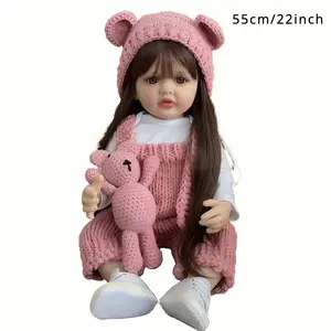 Reborn Doll 22 Inch/55cm Full Body Silicone Doll Cute Clothes, Hat/Fashion Doll, Companion Toy, Role Play Toy, Christmas Gift, Holiday Gift Crochet