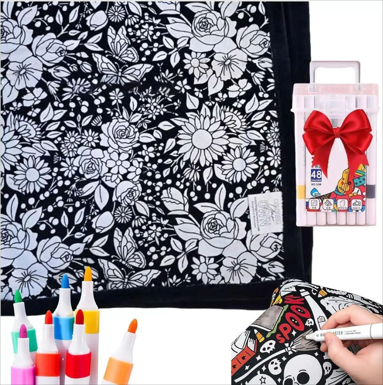 DIY Coloring Blanket With Markers - Color Your Own Blankets, Customizable Blanket You Can Color Fuzzy Velvet Washable Creative Personalized Cozy Home Decor Idea