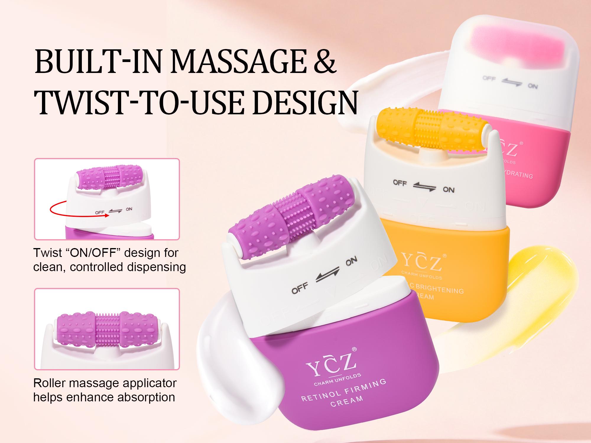 YCZ Essential Facial Care Trio – Retinol, Hyaluronic Acid & Vitamin C Cream Set with Built-In Massager for Face & Neck Firming, Brightening & Hydrating YCZ Essential Facial Care Trio – Retinol, Hyaluronic Acid & Vitamin C Cream Set with Built-In Massager for Face & Neck Firming, Brightening & Hydrating