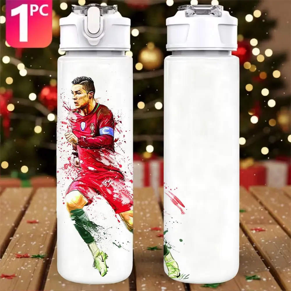 1pc Soccer Player | Football Player Plastic Sports Traveler Water Bottle with Leakproof Flip Cap, Lightweight, Portable, Durable, Large Capacity, Reusable for Office, Gym, Outdoor Activities, 750ml/25oz, Plastic Water Bottles