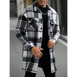 KZZ Men's Checked Long Coat Buttoned lapel design in lightweight fabric Relaxed fit with front buttoned pockets Ideal for spring and autumn wear Trench coat style