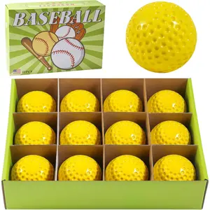 12 Pack Yellow Dimpled Baseballs -  Ball Practice Baseball - 9 inch Pitching Machine Baseballs -  for Pitching, Hitting, Batting, and Fielding