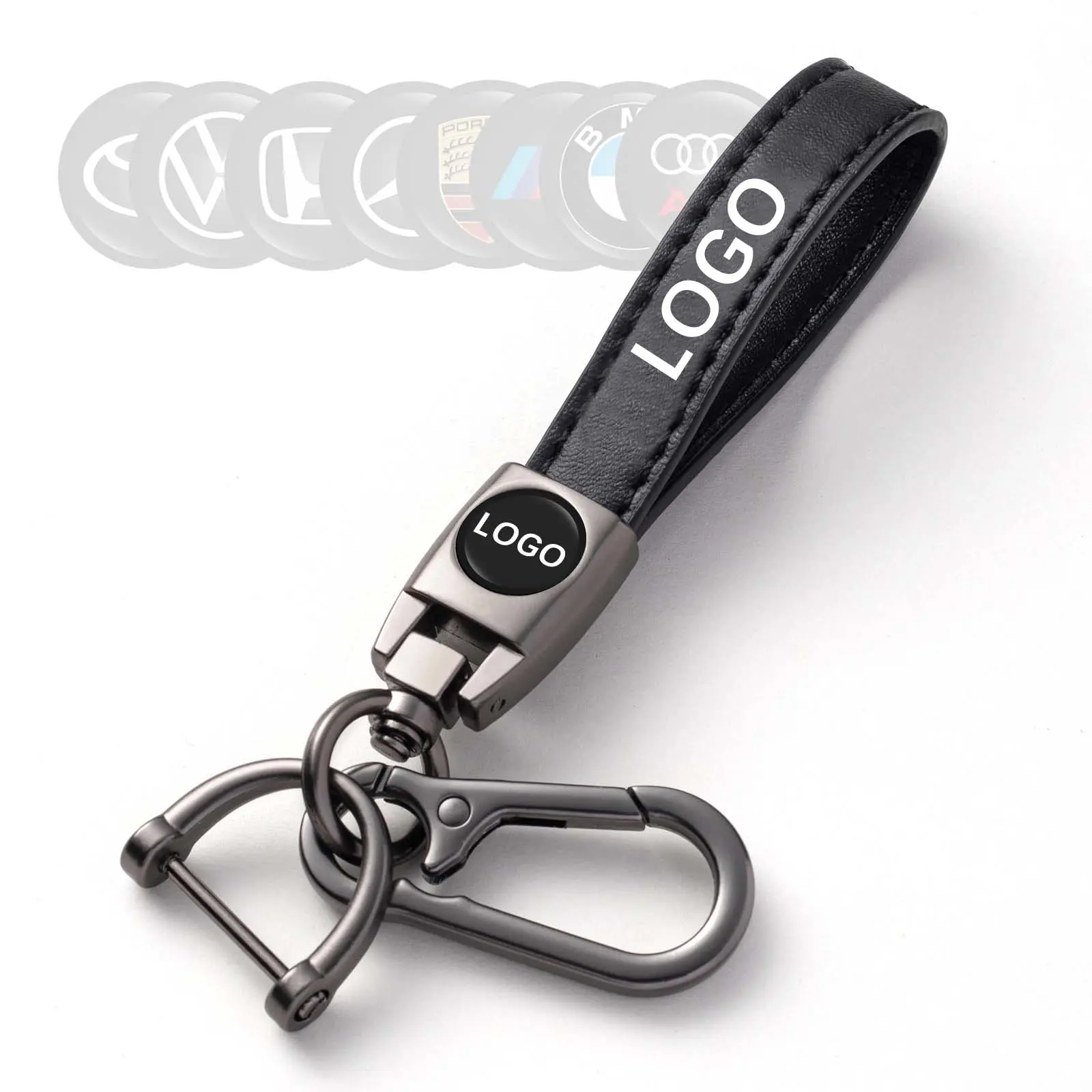 Leather Car Keychain Keyring with LOGO, Car Key Ring Key Chain,Car Key Fob Holder Car Key Lanyard