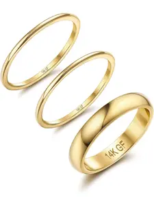 Gold Filled Rings for Women Girls Stacking Rings Stackable Thin Gold Rings Simple Plain Pinky Thumb Statement Band Ring Comfort Fit 3Pcs 1mm 3mm Fashion Stackable Rings