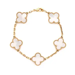 Pre-owned Van Cleef & Arpels Vintage Alhambra 5 Motifs Bracelet 18K Yellow Gold and Mother of Pearl by Rebag