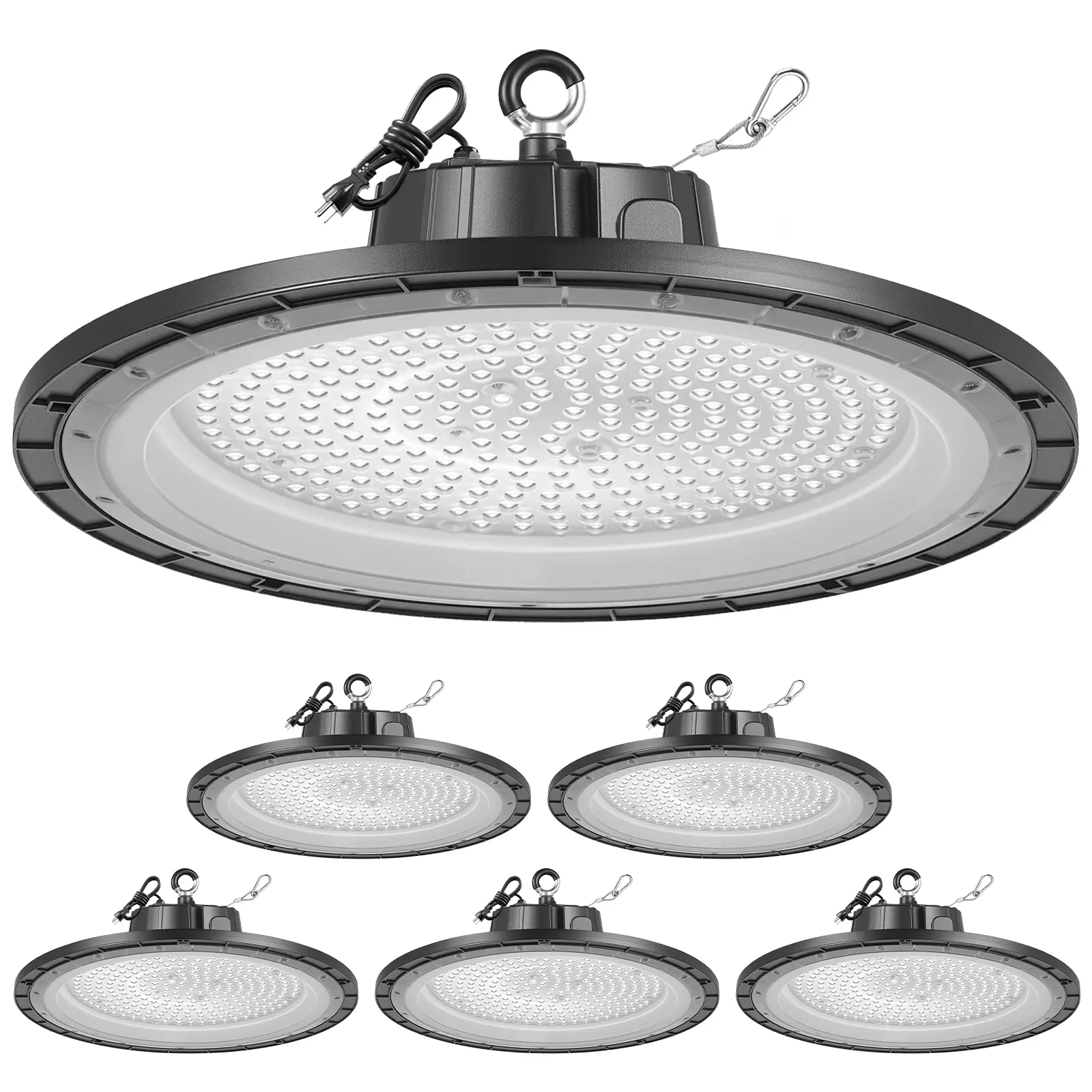【Summerfinds】VEVOR 6 Pack LED High Bay Lights, 5000K 200W 30000LM Super Bright UFO LED Warehouse Shop Lights, IP65 Waterproof, 100-277V Wide Voltage for Warehouse Workshop Factory Gym Garage Barn, Black