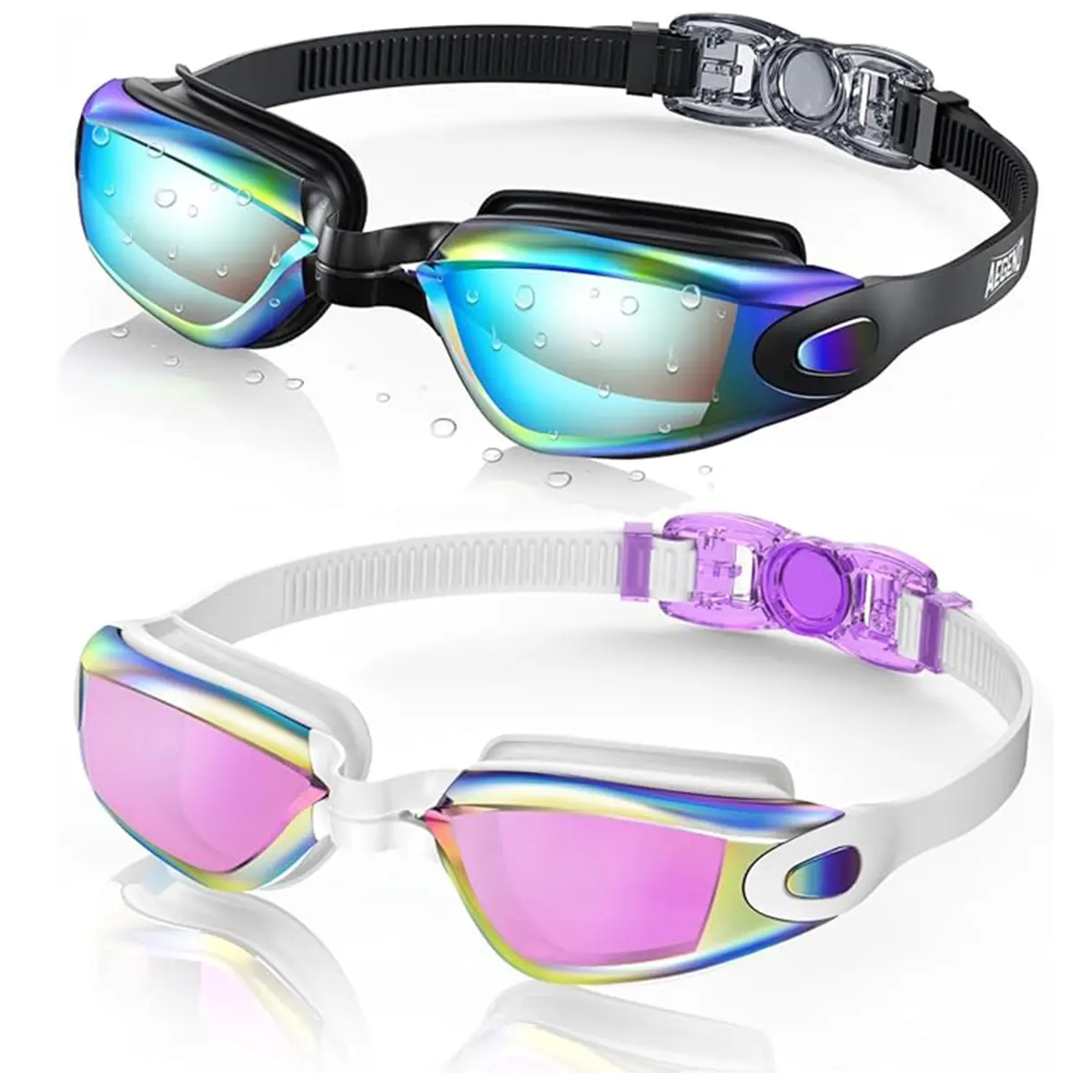 Aegend Adult 2-Pack Wide-Angle Mirrored Pool Goggles, Anti-Fog UV-Protective No-Leak Unisex Sports Eyewear, Goggles for Swimming for Men & Women, Silicone, Adults, Full Protection, Swim-Friendly Sports Eyewear tiktokshopbacktoschool