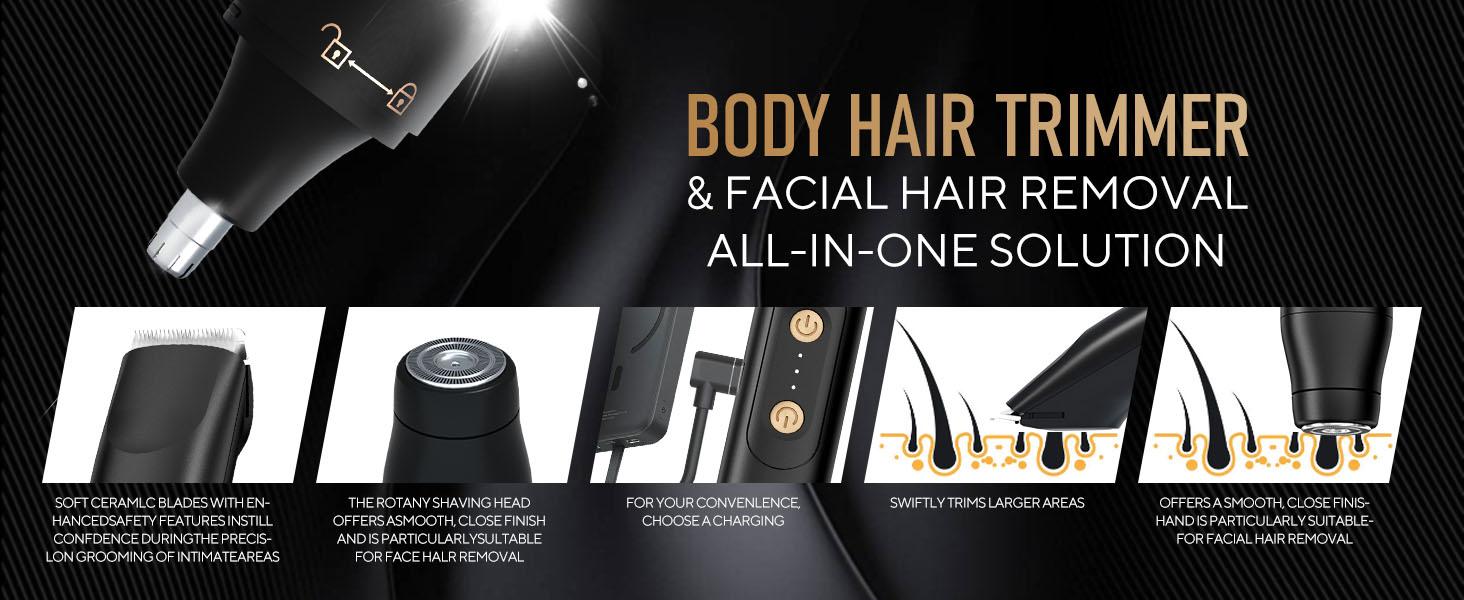 Akunbem Electric Groin Hair Trimmer for Men,Nose Hair Trimmer, Dual Heads Waterproof Ball Pubic Shaver for Male and Female,Replaceable Ceramic Blade Heads, Wet/Dry Body Razor,Husband Gift for Birthday and Halloween & Christmas Comfort