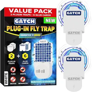 Indoor Fly Catcher Device with 6 Sticky Pads Non-Toxic Insect Control for Flies Gnats & Moths Odorless Ready to Use 425 Sq Ft Coverage 2 Pack - Light