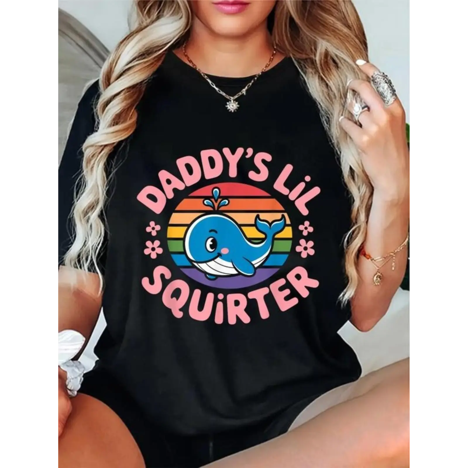 100% Cotton Unisex Funny Daddy's Lil Squirter cute Embarrassing Woman T-Shirt Casual Top Clothes Day