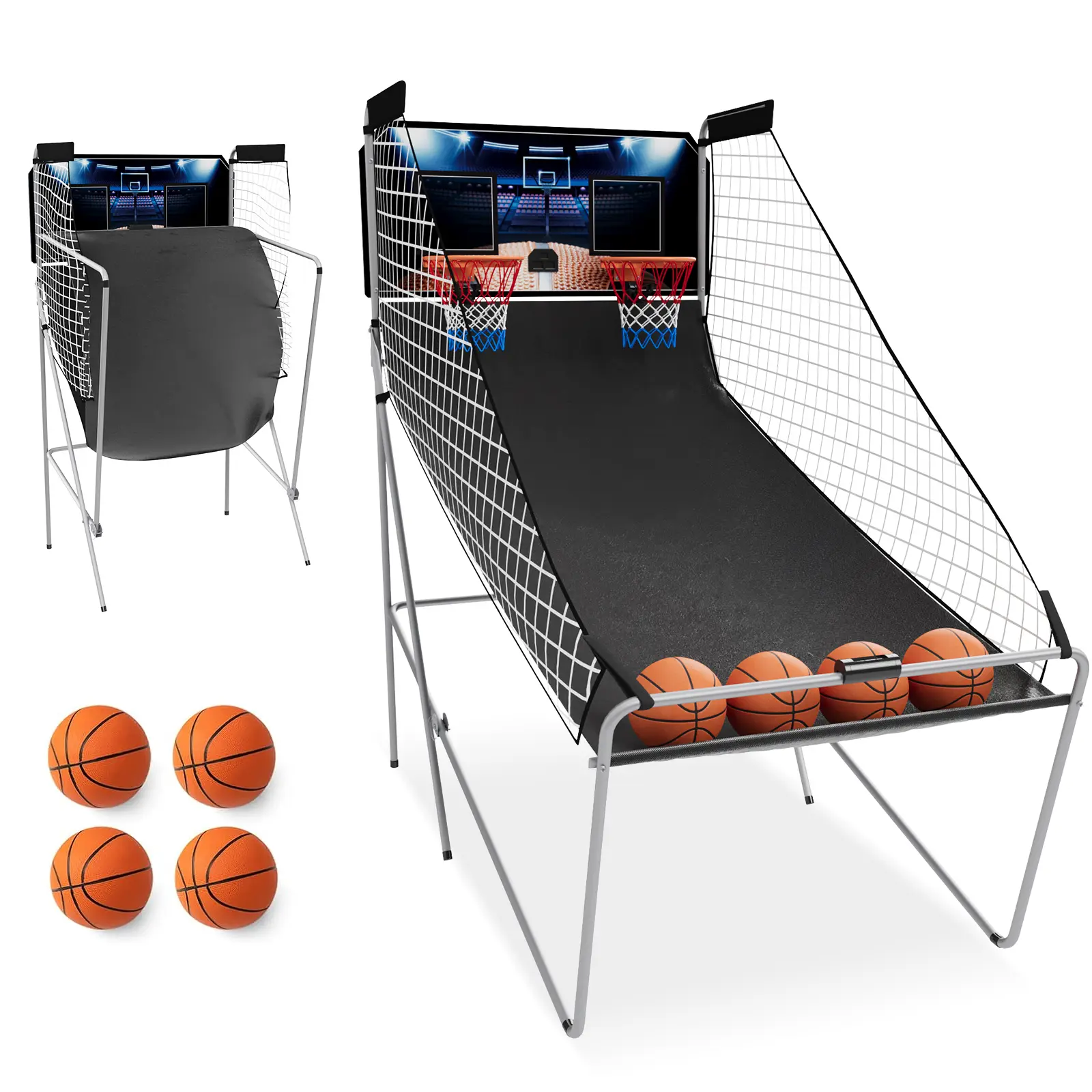 Bezliving Arcade Basketball Game, Dual Shot Electronic Basketball Game with 8 Game Modes, LCD Score Display, and 4 Rubber Balls, Indoor Basketball Arcade Game for Home