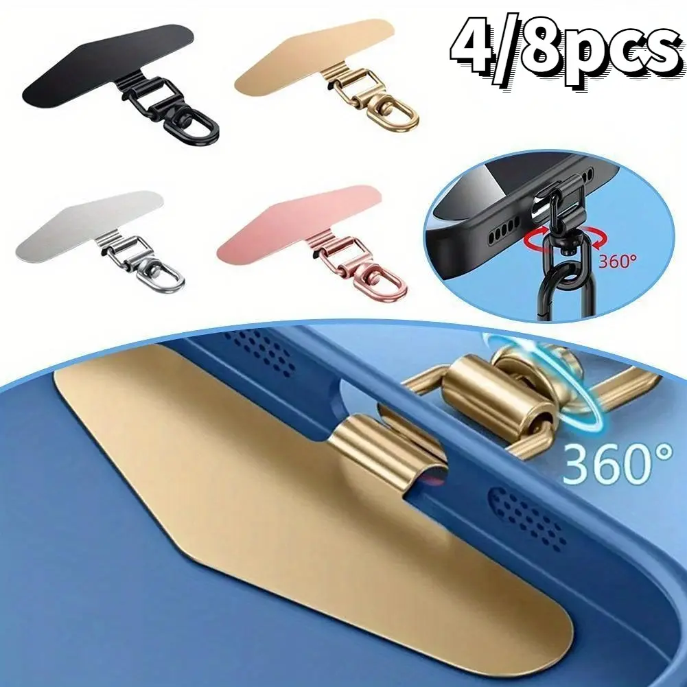 Set of 4 Stainless Steel Phone Cellphone Anti-Loss Lanyard Clips, 360° Rotating, Metal Pad Ring, Durable Safety Connector, Strap Holder, for Smartphone Straps, Smartphone Accessories