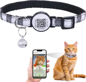 Breakaway with QR Code Name Tag,  with Bells and ID tag,Scan QR Receive Instant Pet Location Alert Email (Black)